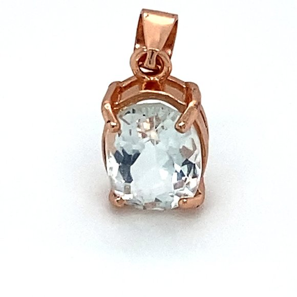 Aquamarine 1.30ct Rose Gold Finish Silver Pendant - Picture 1 of 7